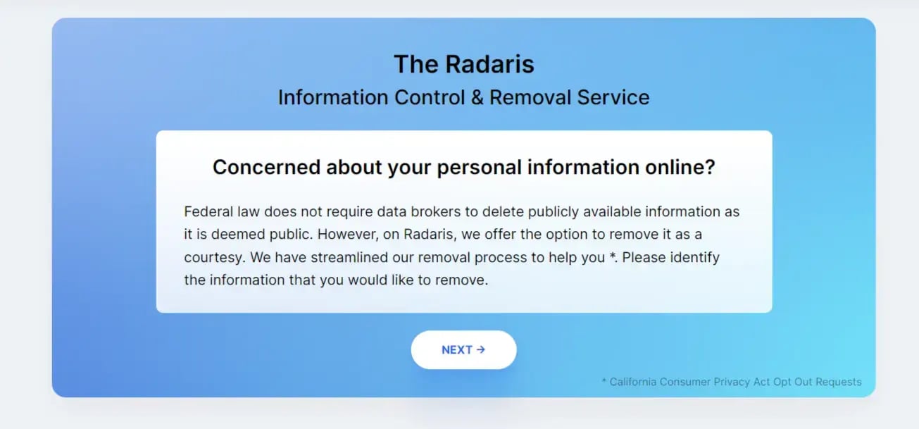 radaris opt out page